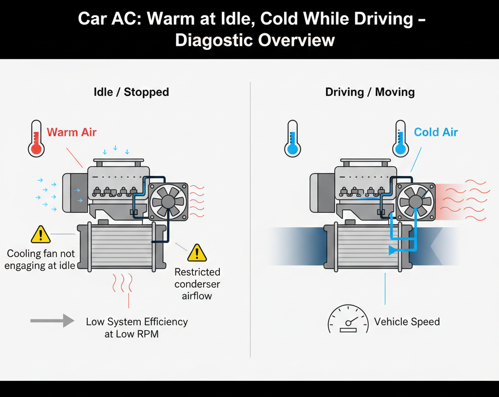 Car AC Blows Warm Air at Idle but Cold When Driving