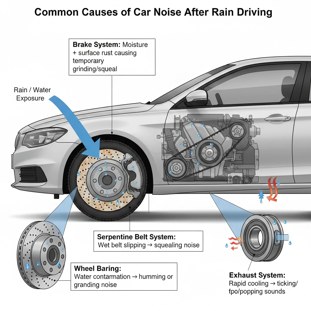 car makes noise after rain driving brake rotor rust illustration