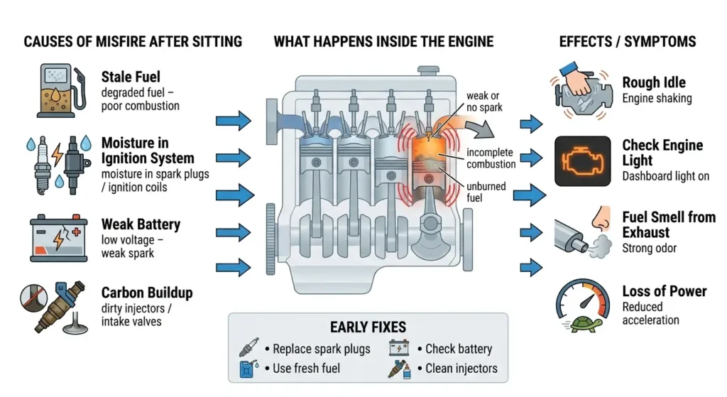 engine misfire after sitting for long time ignition system components diagram