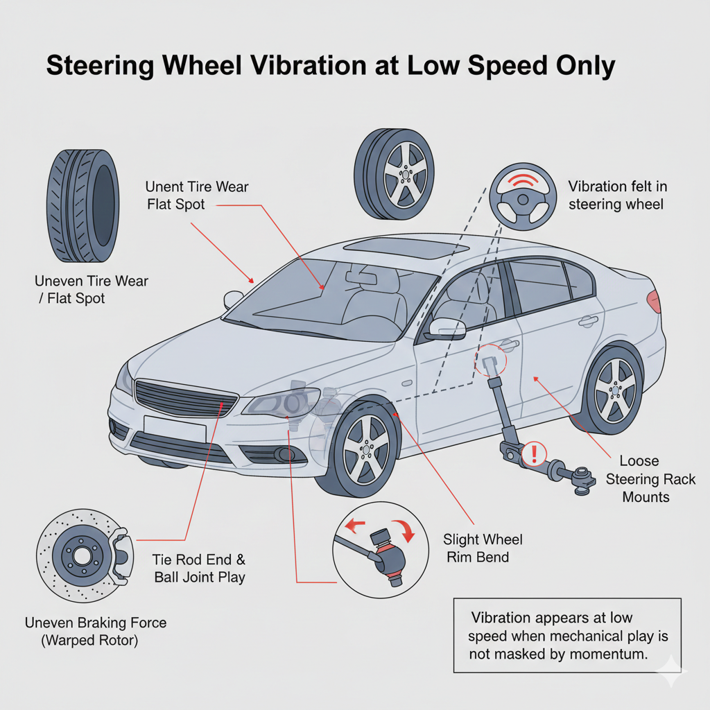 steering wheel vibration at low speed only from worn suspension components