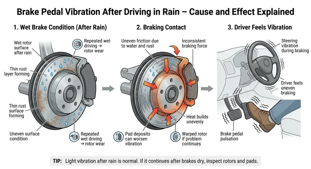 brake pedal vibration after driving in rain rotor surface rust diagram