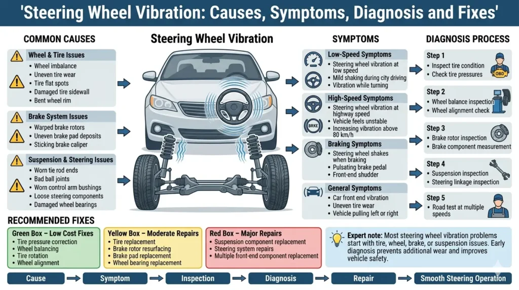 Steering Wheel Vibration caused by wheel imbalance and uneven tire wear